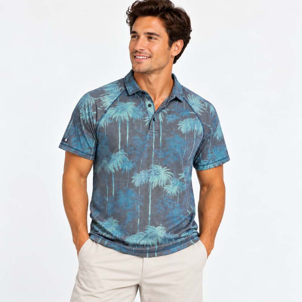 Tommy Bahama Villa Cabana IslandZone Polo Size XL Blue Palm Trees